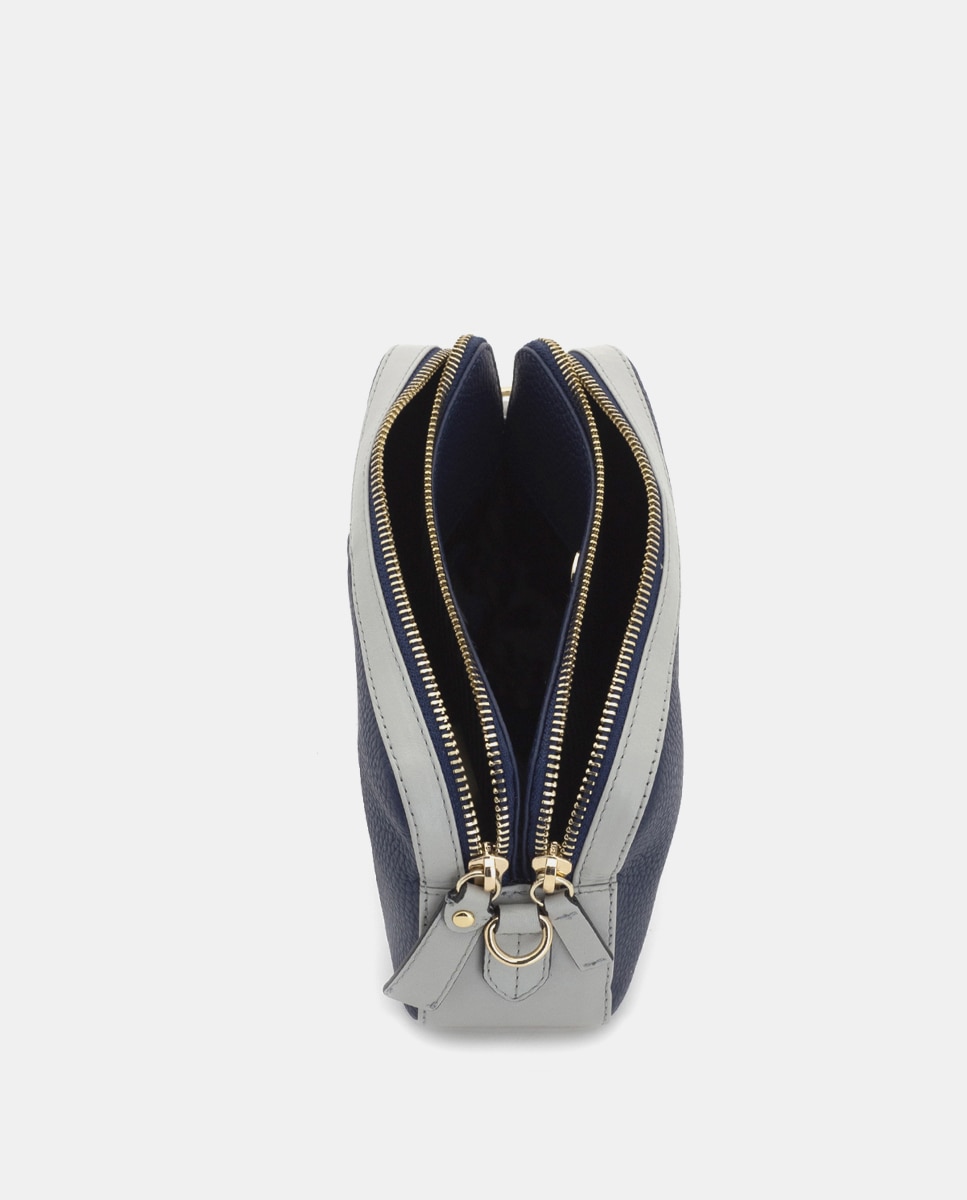 Bolso de mujer multiposición de piel con bandolera pequeño - Scharlau - Azul Azul-2