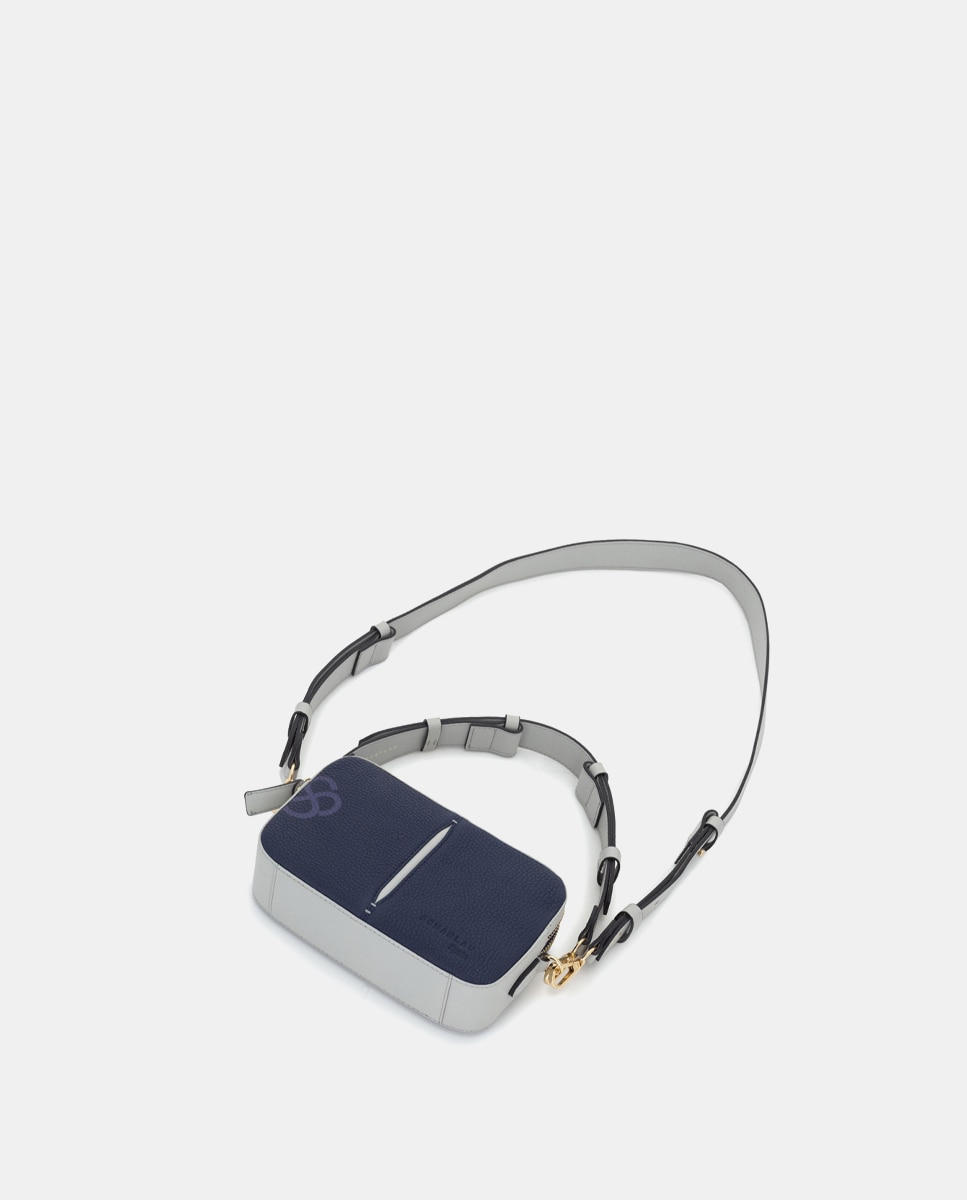 Bolso de mujer multiposición de piel con bandolera pequeño - Scharlau - Azul Azul-4