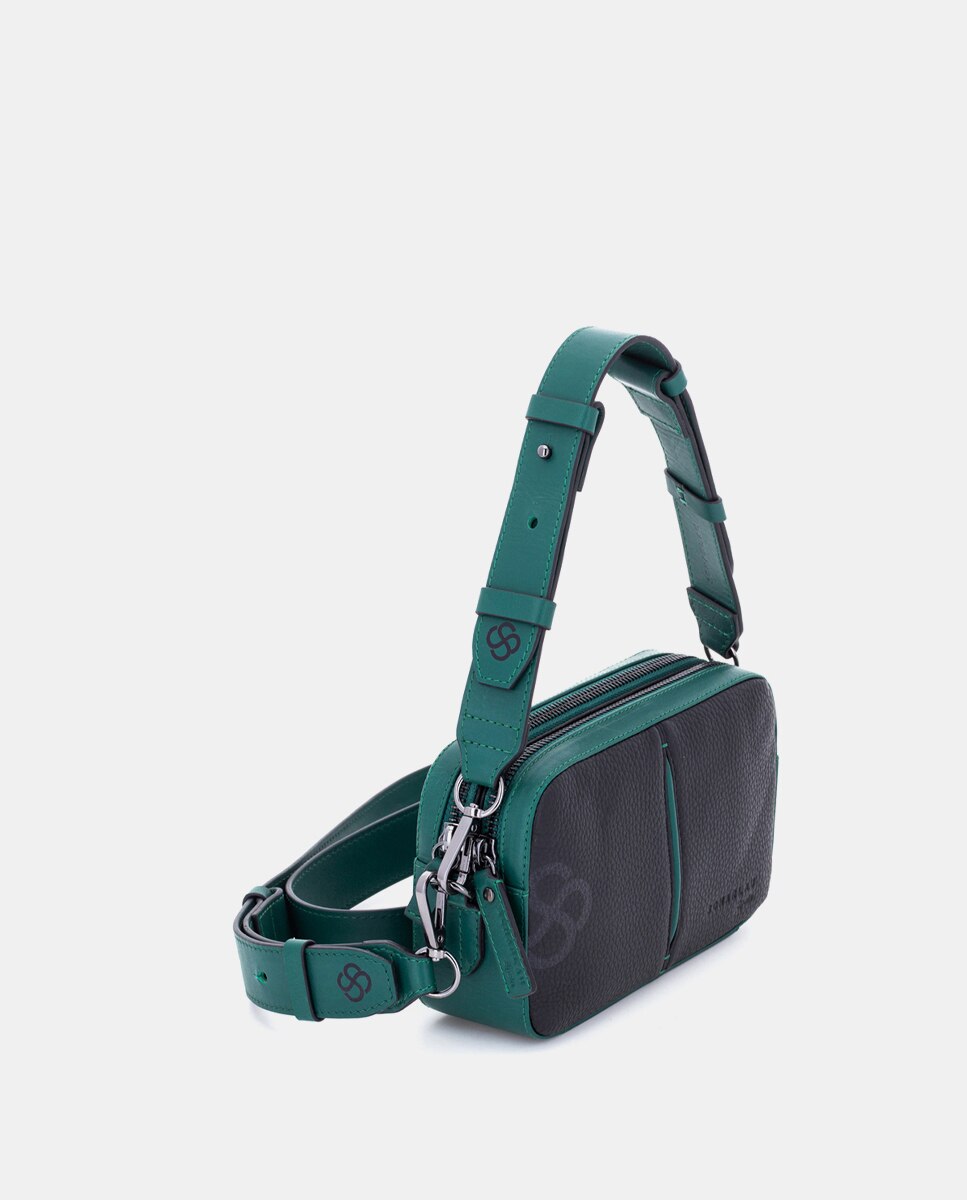 Bolso de mujer multiposición de piel con bandolera pequeño - Scharlau - Negro Negro-4