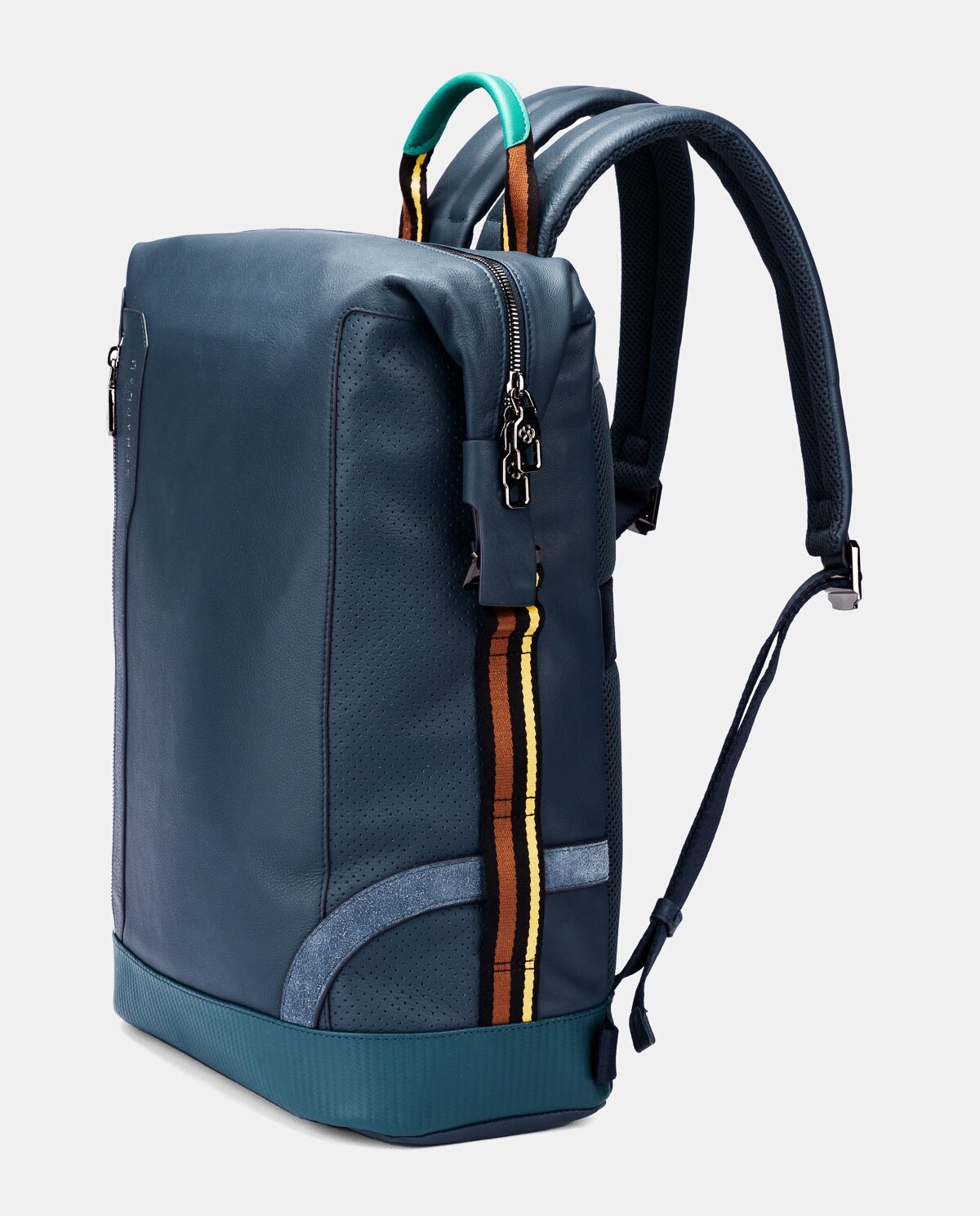 Mochila de piel de hombre en color negro - Scharlau - Azul Azul-5