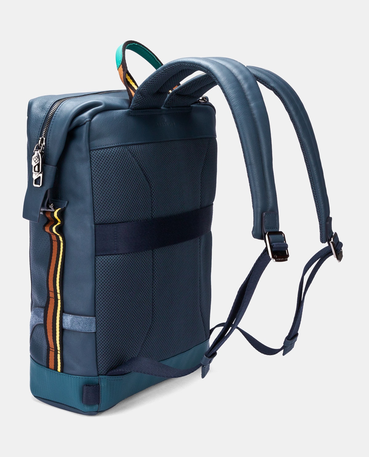 Mochila de piel de hombre en color negro - Scharlau - Azul Azul-4