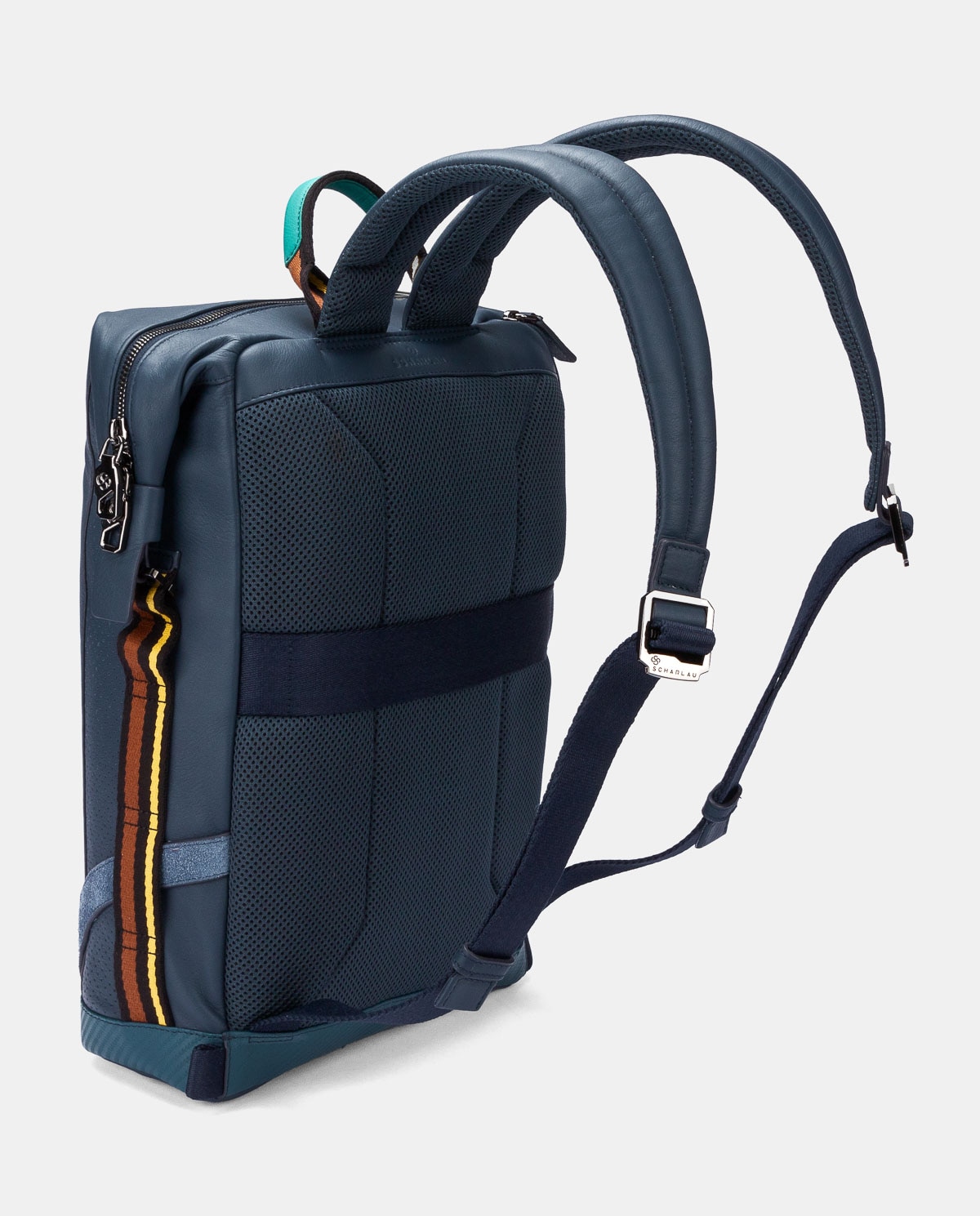 Mochila de mujer de piel para ordenador portátil - Scharlau - Azul Azul-3