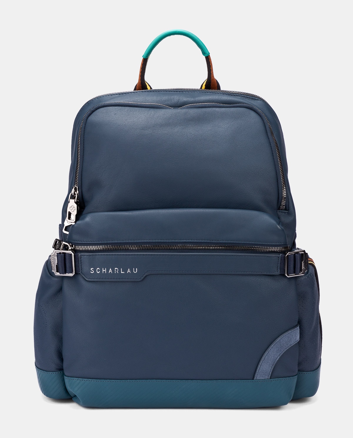 Imagen 0 de Mochila de hombre de piel con bolsillos laterales Azul