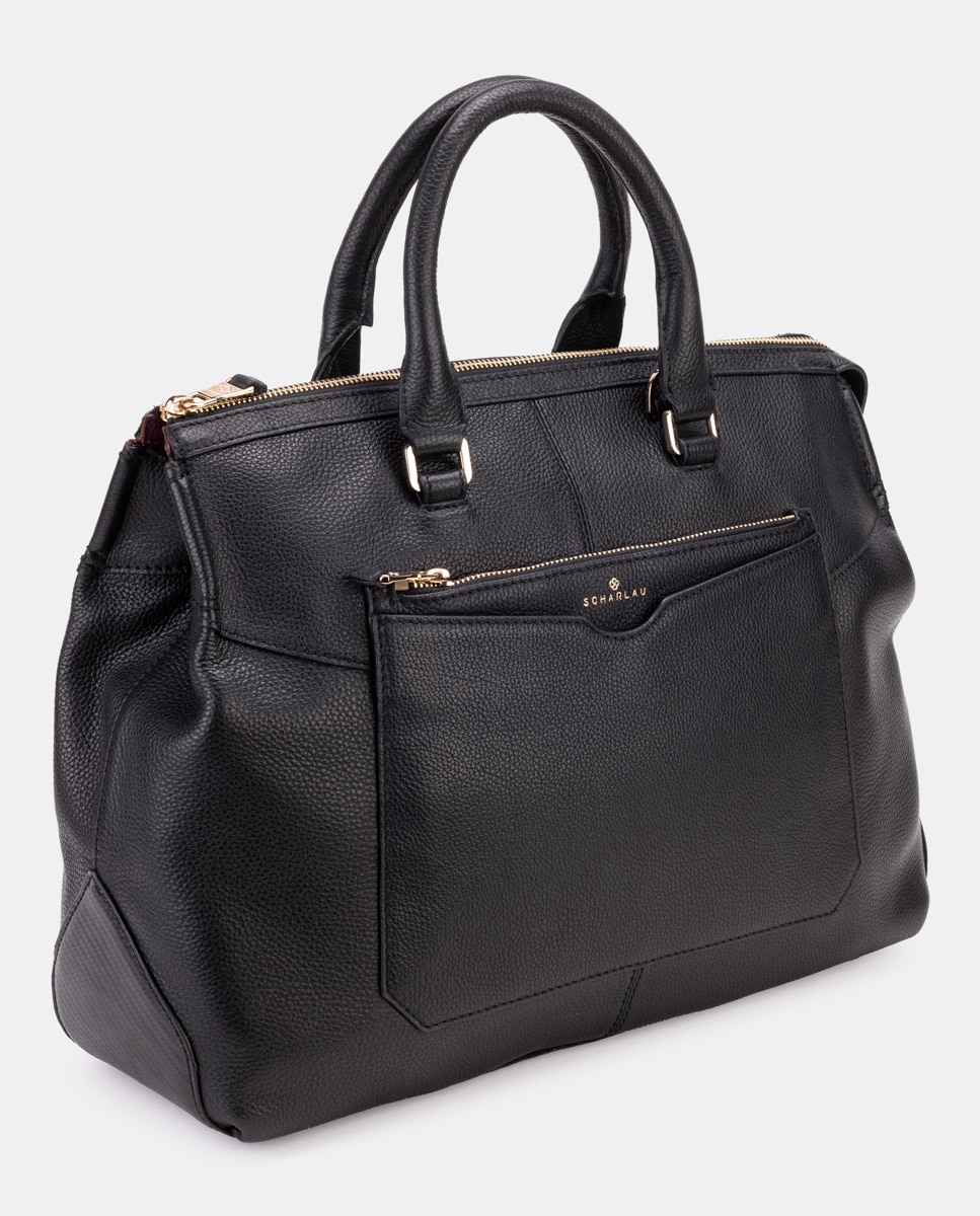 Bolso de mujer de cuero para ordenador portátil - Scharlau - Negro Negro-6