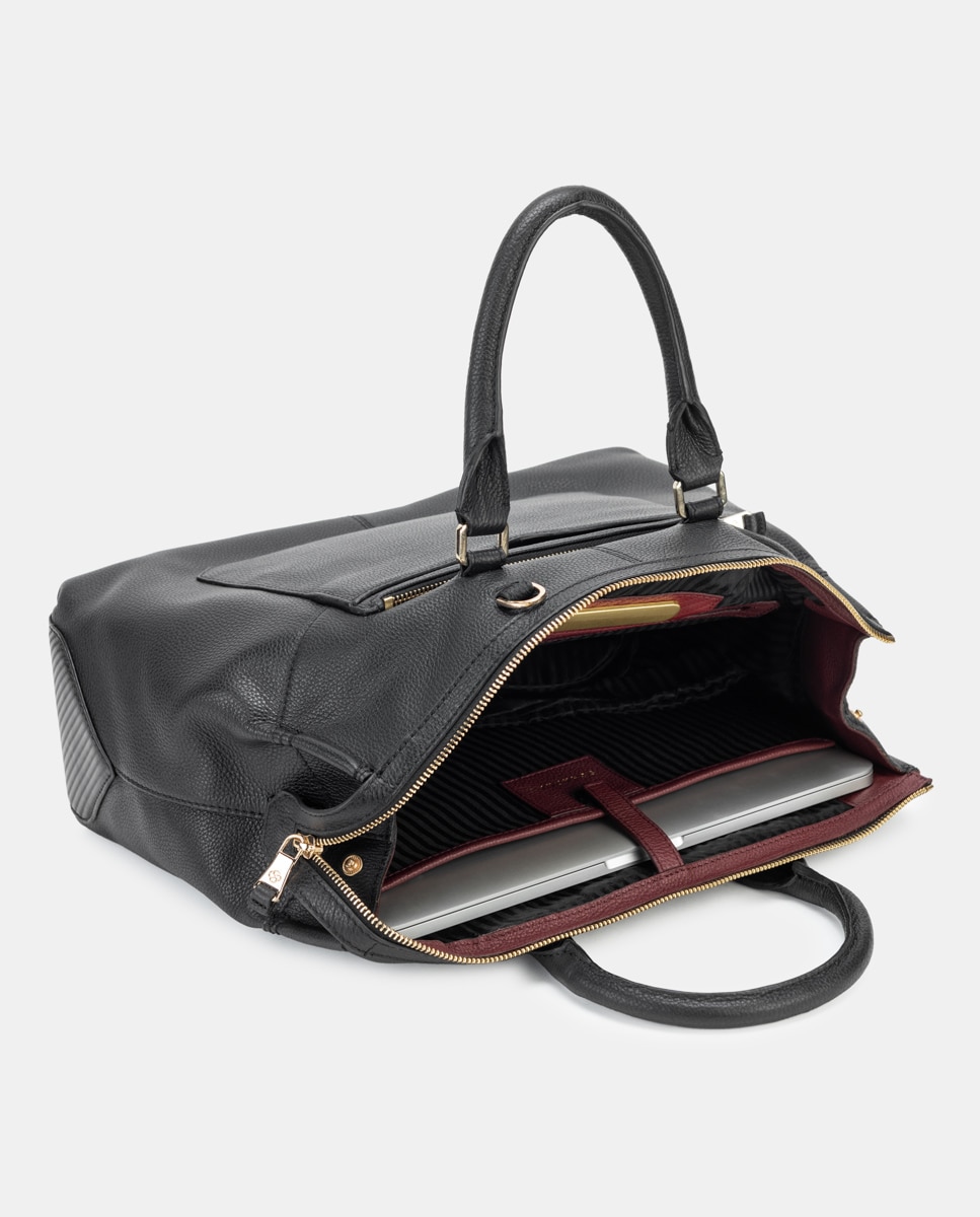 Bolso de mujer de cuero para ordenador portátil - Scharlau - Negro Negro-5