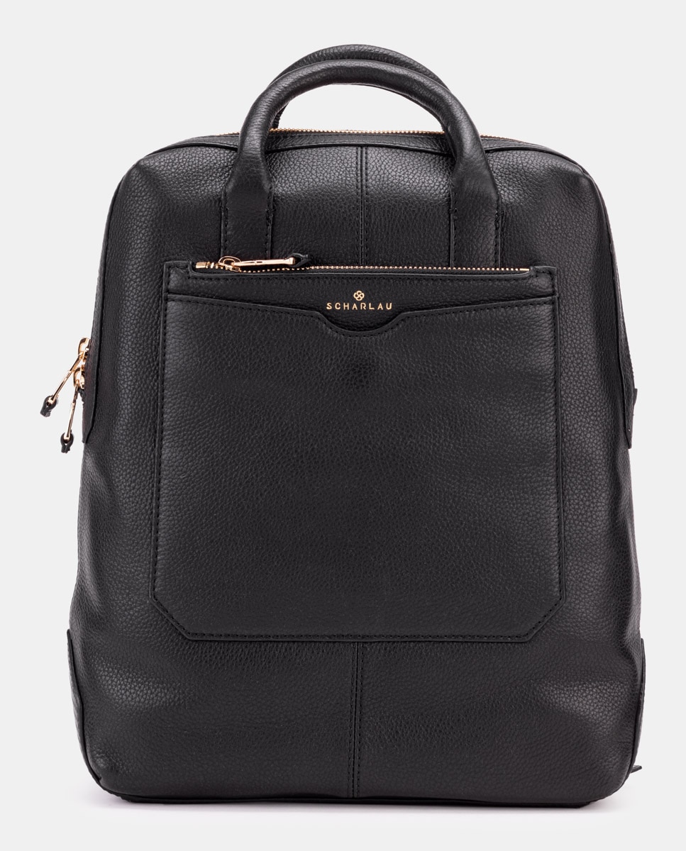 Mochila de mujer de cuero para ordenador portátil - Scharlau - Negro Negro-1