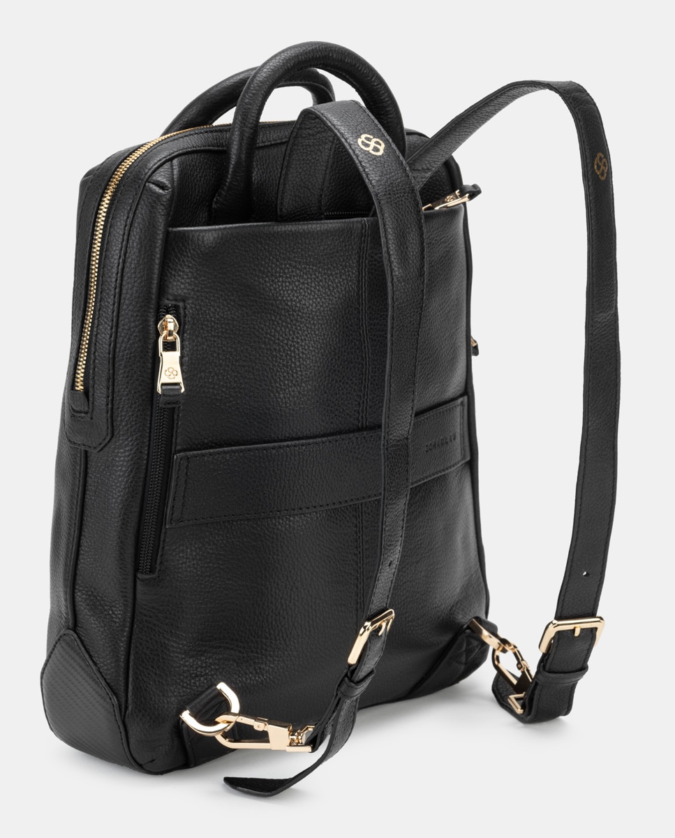 Mochila de mujer de cuero para ordenador portátil - Scharlau - Negro Negro-4
