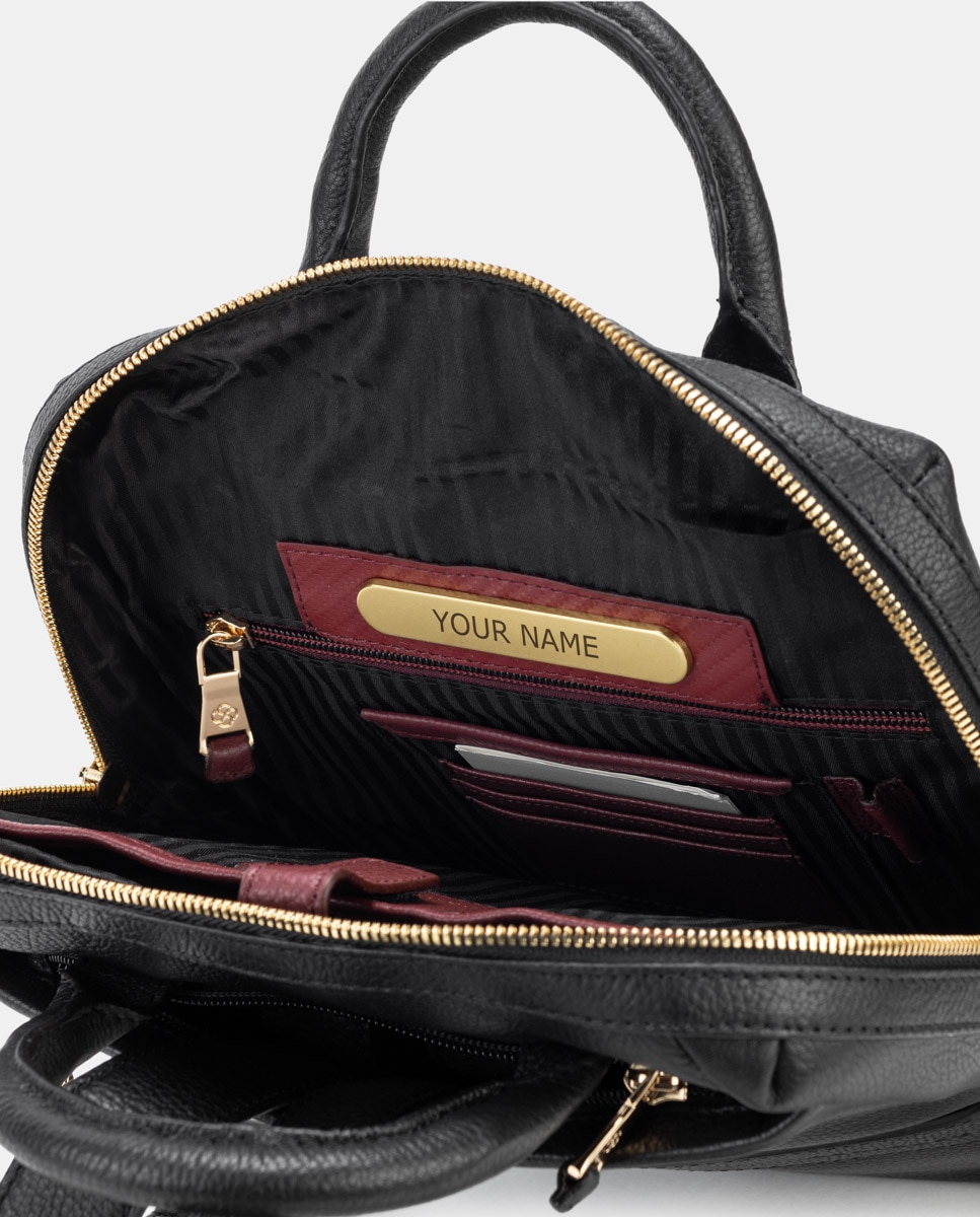 Mochila de mujer de cuero para ordenador portátil - Scharlau - Negro Negro-6