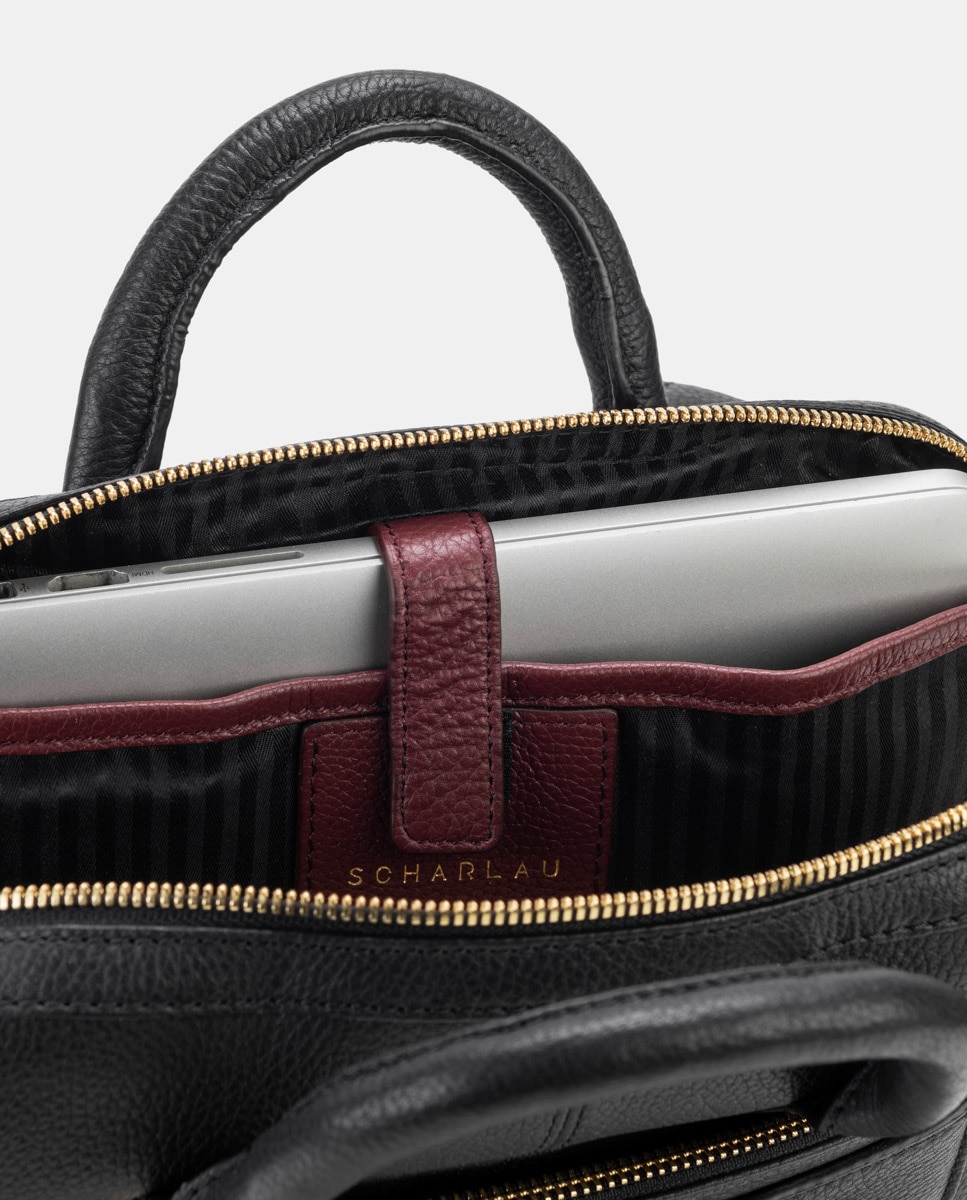 Mochila de mujer de cuero para ordenador portátil - Scharlau - Negro Negro-3