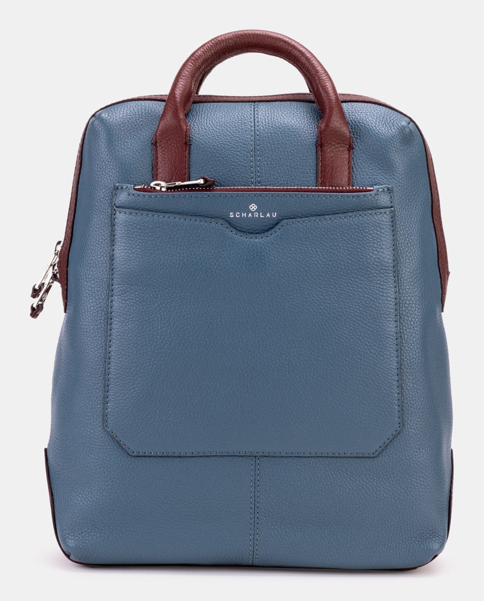 Mochila de mujer de cuero para ordenador portátil - Scharlau - Azul Azul-1