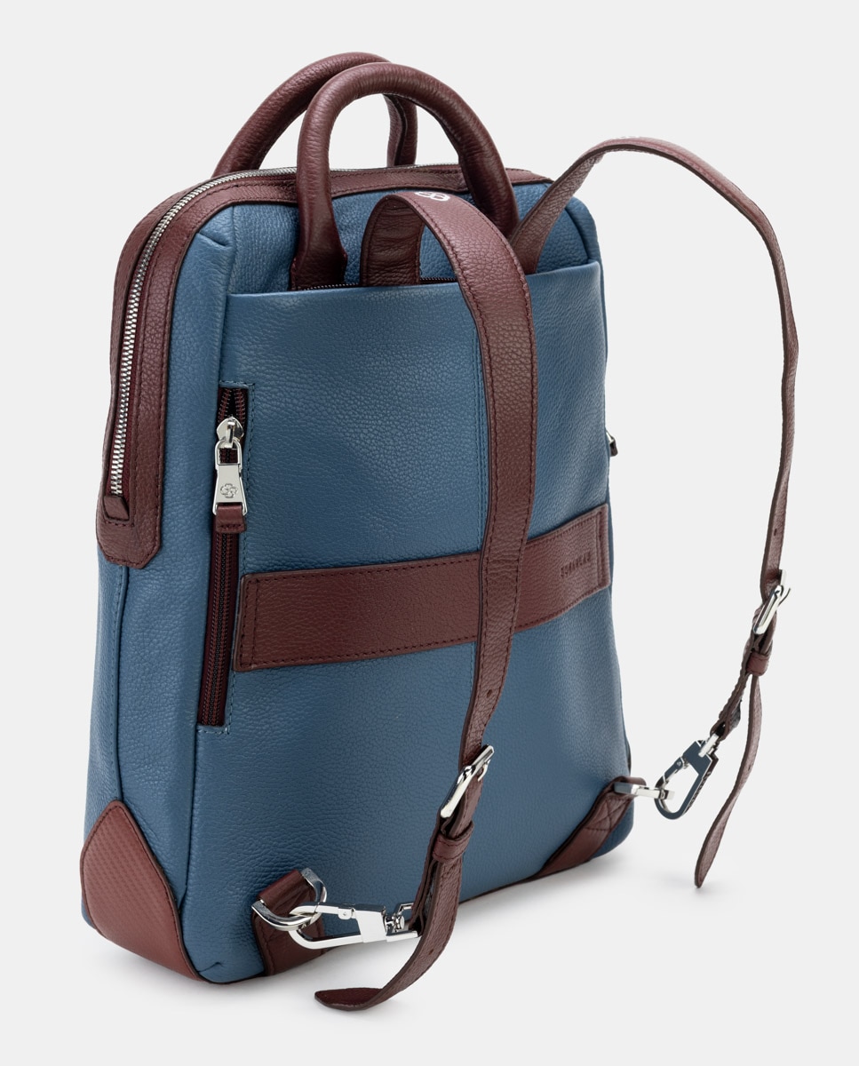 Mochila de mujer de cuero para ordenador portátil - Scharlau - Azul Azul-4