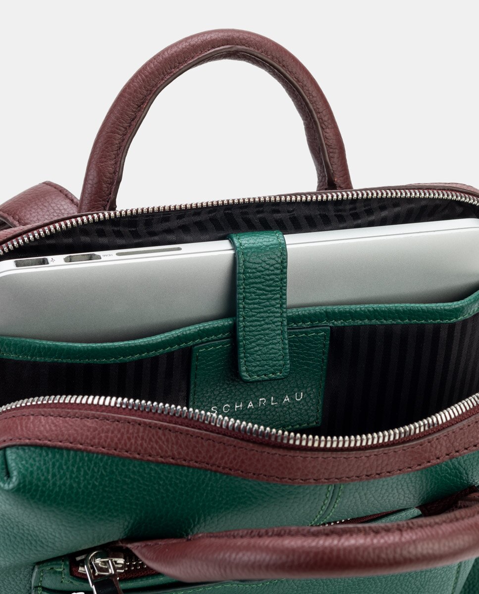 Mochila de mujer de cuero para ordenador portátil - Scharlau - Verde Verde-3