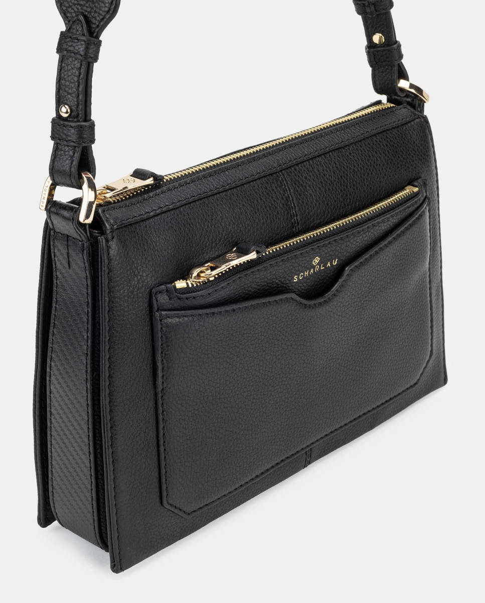 Bolso bandolera de mujer de piel pequeño - Scharlau - Negro Negro-5