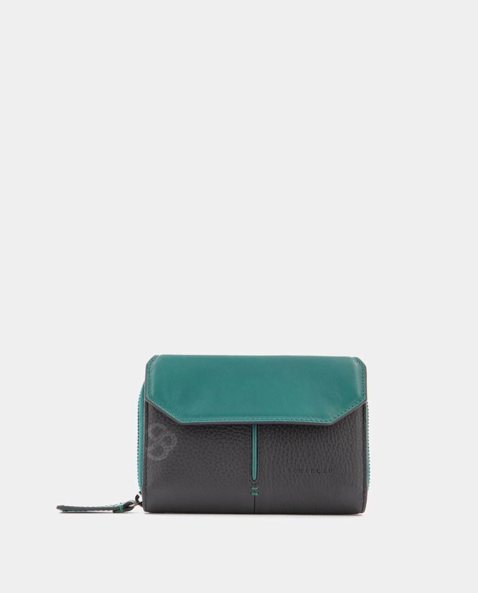 Cartera de mujer de piel con solapa - Scharlau - Negro Negro-1