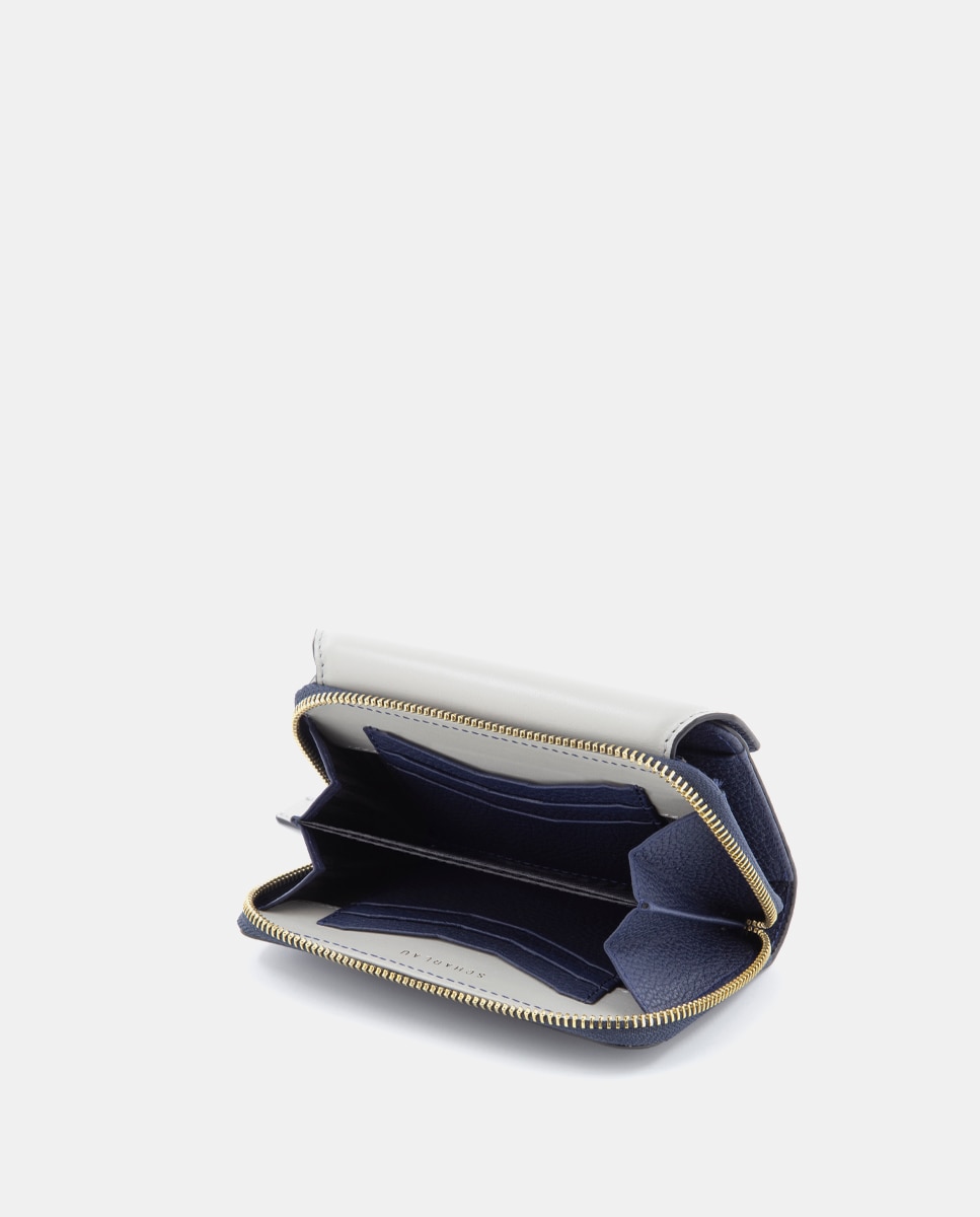 Cartera de mujer de piel con solapa - Scharlau - Azul Azul-2