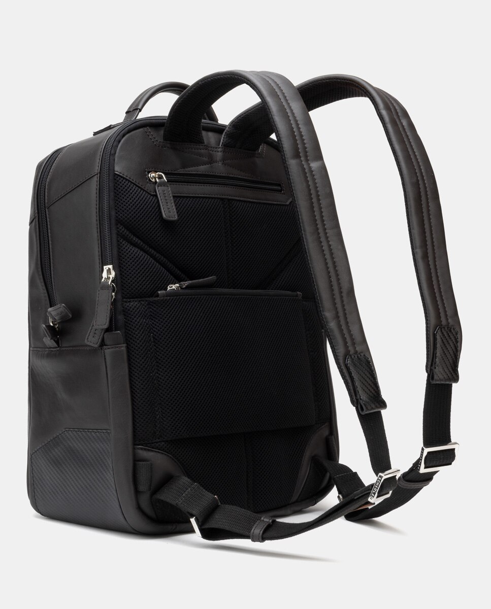Mochila de hombre de piel pequeña - Scharlau - Negro Negro-3