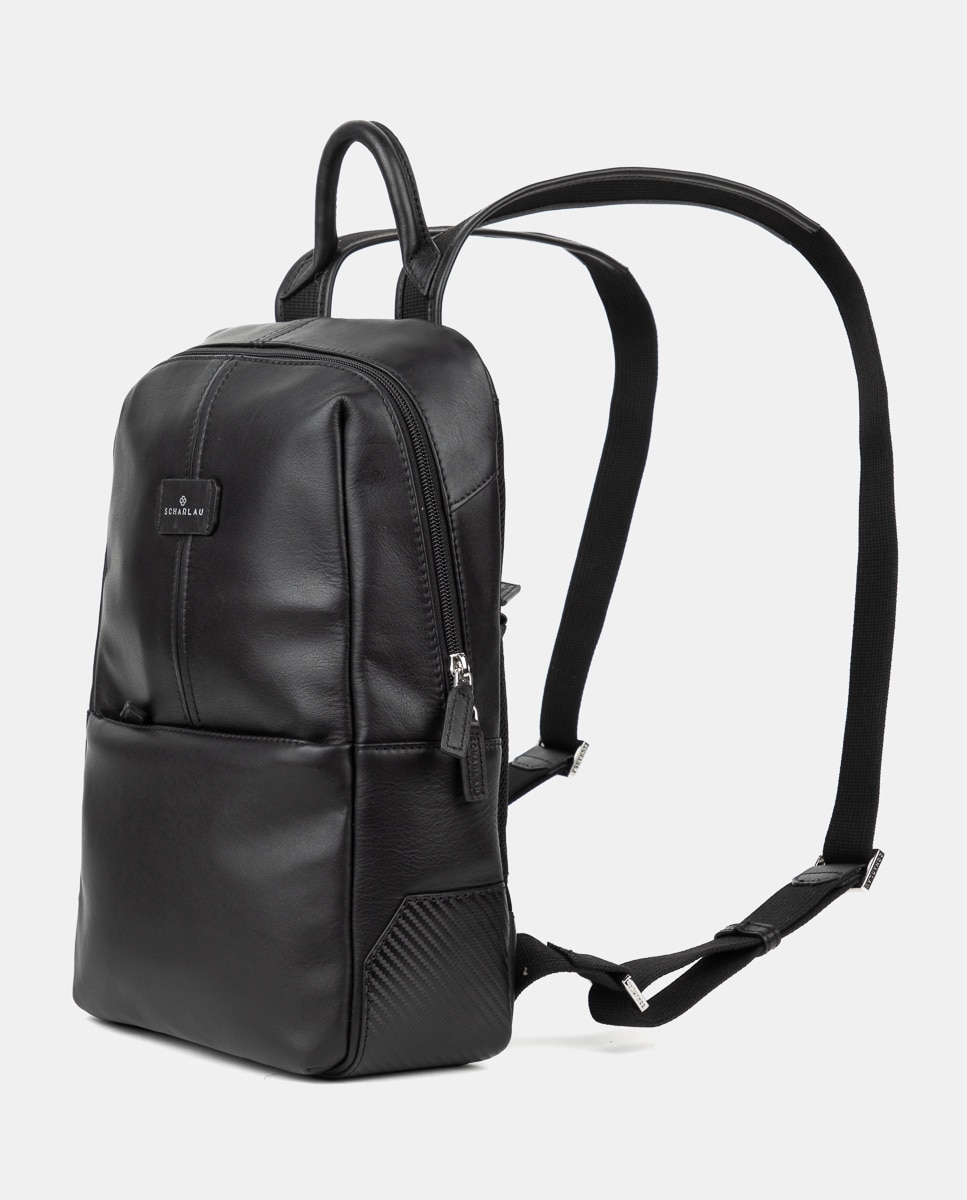 Mochila de mujer de piel pequeña para ordenador portátil - Scharlau - Negro Negro-3