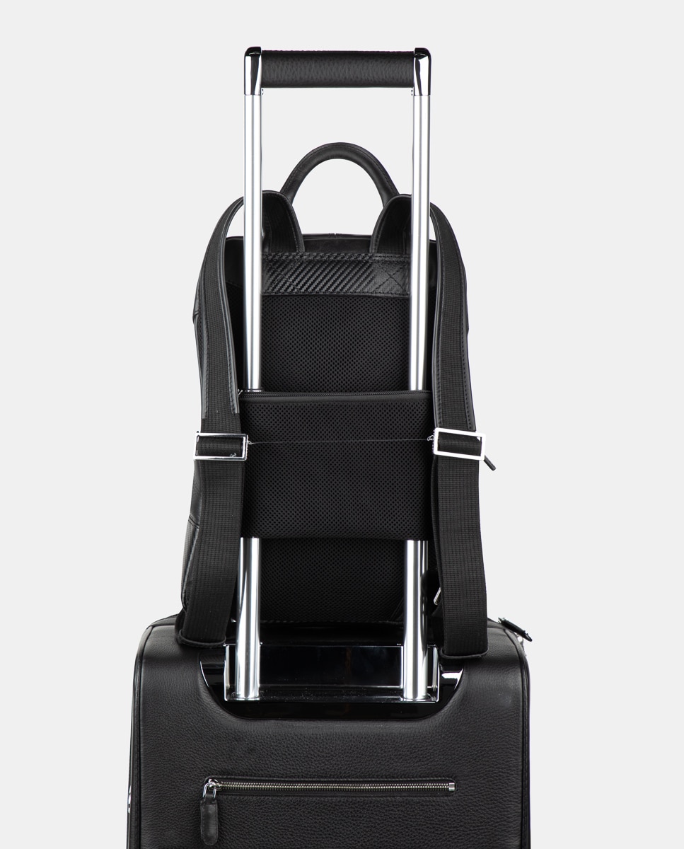 Mochila de mujer de piel pequeña para ordenador portátil - Scharlau - Negro Negro-2