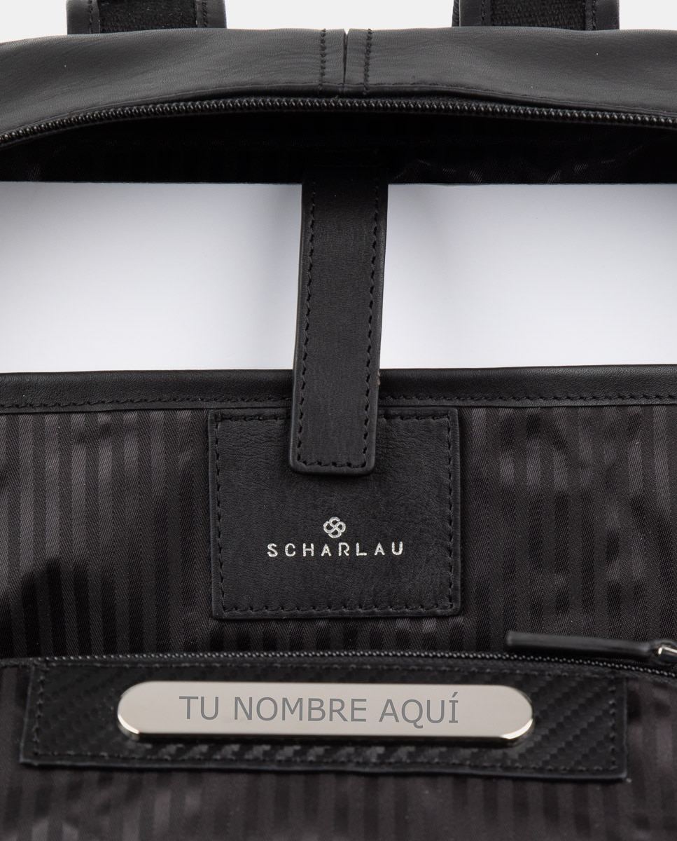 Mochila de mujer de piel pequeña para ordenador portátil - Scharlau - Negro Negro-4