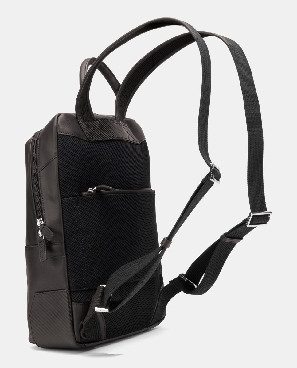 Mochila de mujer de piel pequeña para ordenador portátil - Scharlau - Marrón Marrón-3