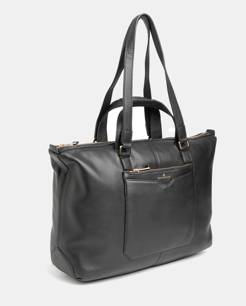 Bolso de mujer de piel para ordenador portátil - Scharlau - Negro Negro-2
