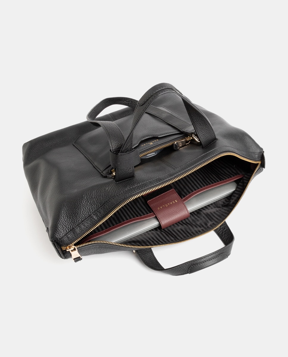 Bolso de mujer de piel para ordenador portátil - Scharlau - Negro Negro-3
