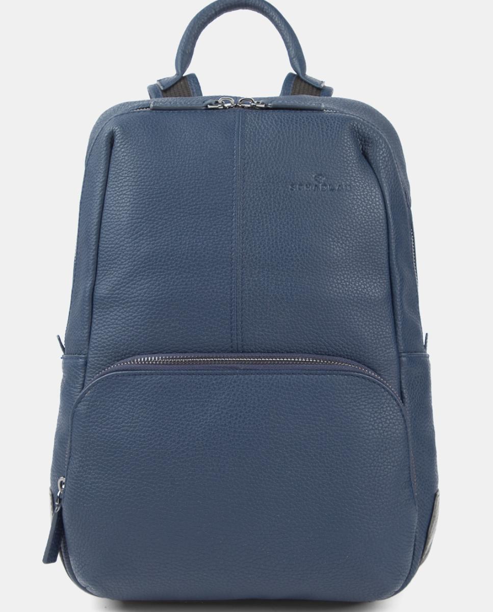 Mochila de mujer de piel pequeña para ordenador portátil - Scharlau - Azul Azul-1