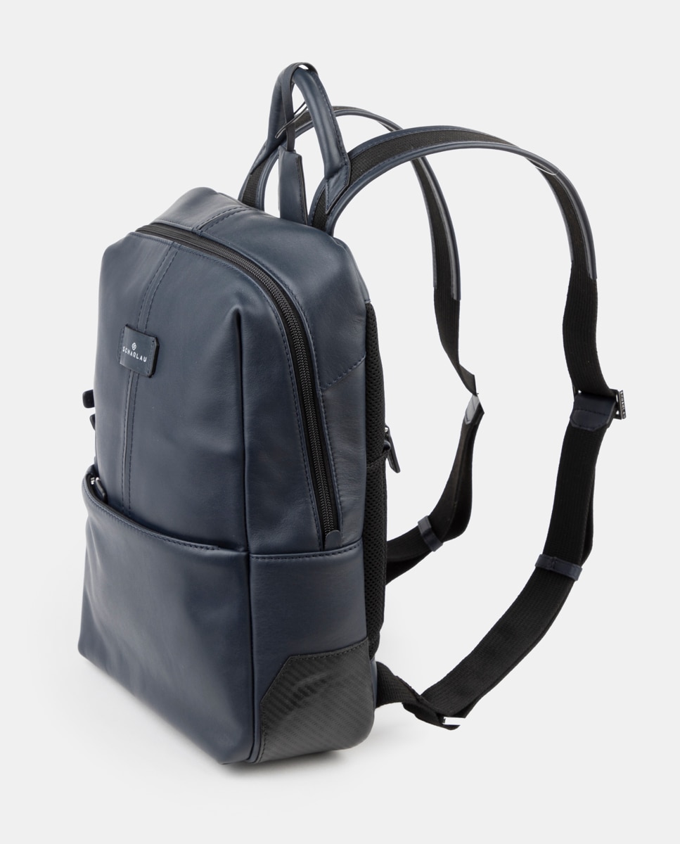Mochila de mujer de piel pequeña para ordenador portátil - Scharlau - Azul Azul-3
