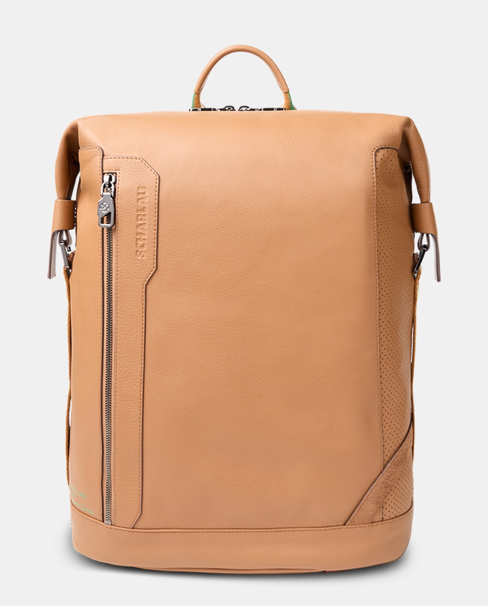 Mochila de piel de hombre en color negro - Scharlau - Camel Camel-1
