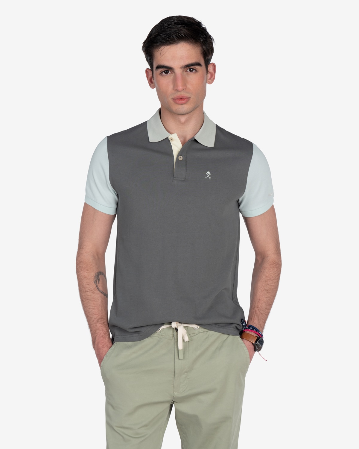 Imagen 0 de Polo de hombre liso de algodón y de manga corta Gris