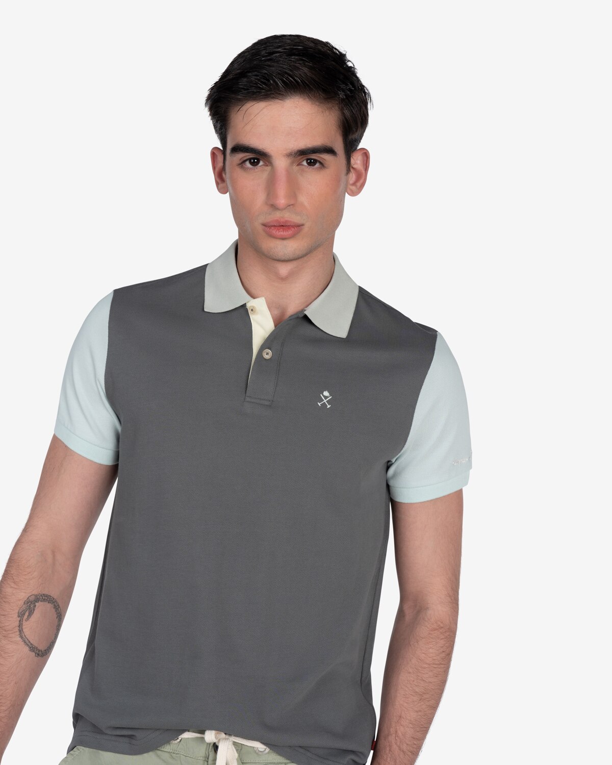 Polo de hombre liso de algodón y de manga corta - Gris Gris-2