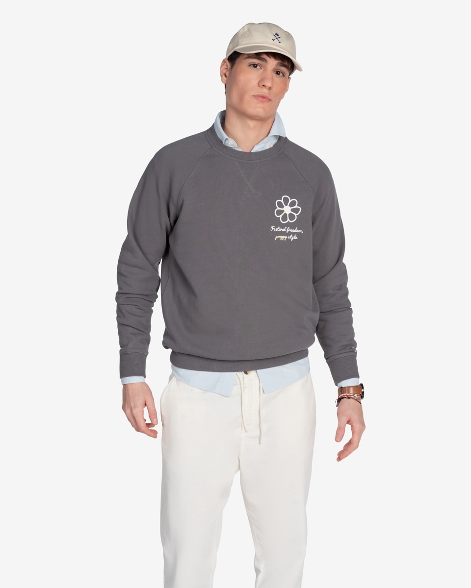 Imagen 0 de Sudadera de hombre con cuello redondo con estampado grande Gris