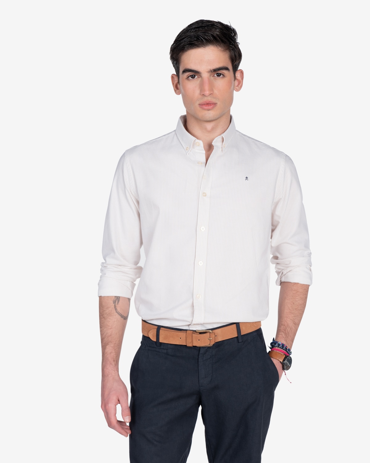 Imagen 0 de Camisa de hombre slim de rayas Crudo