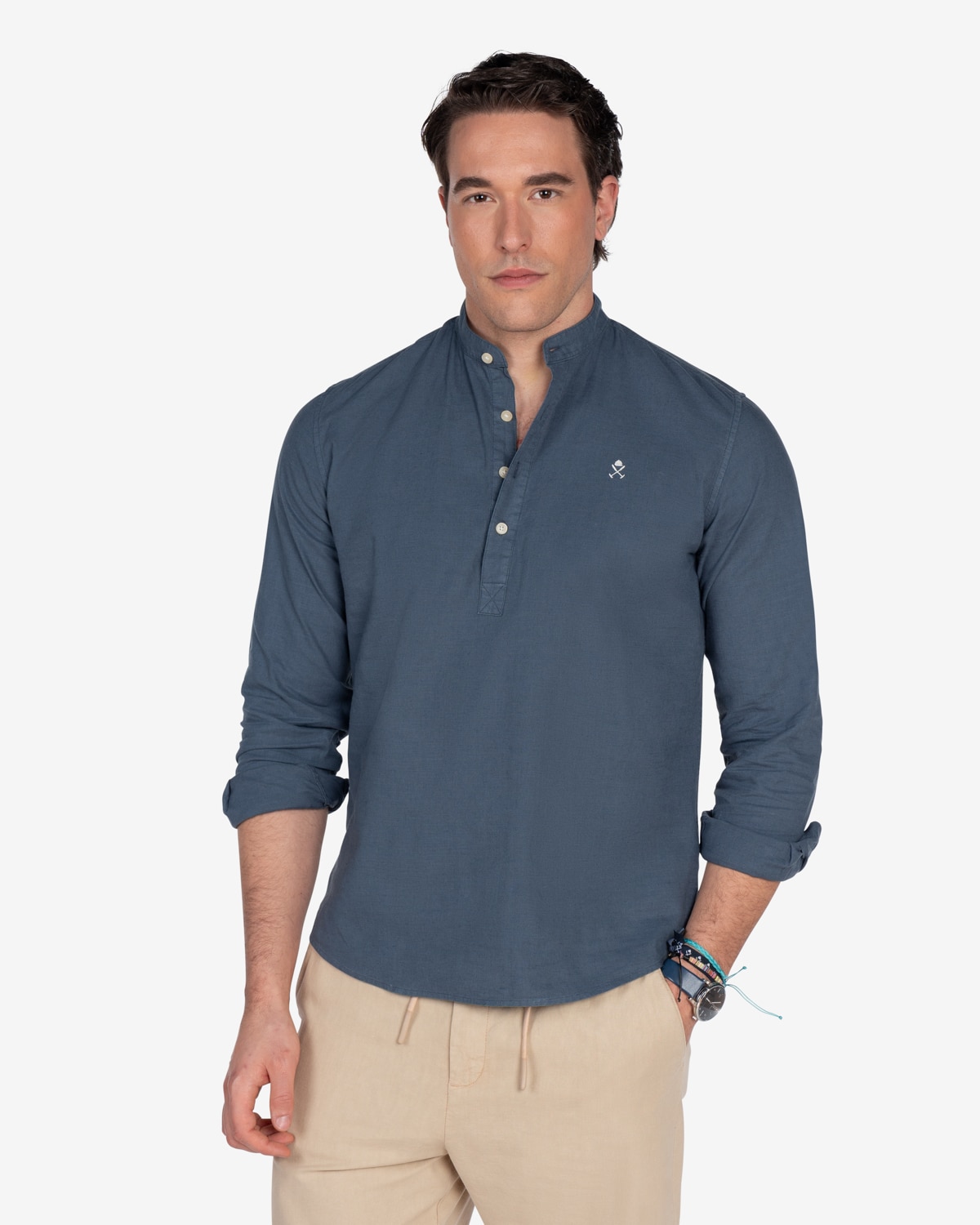 Imagen 0 de Camisa de lino de hombre lisa Azul