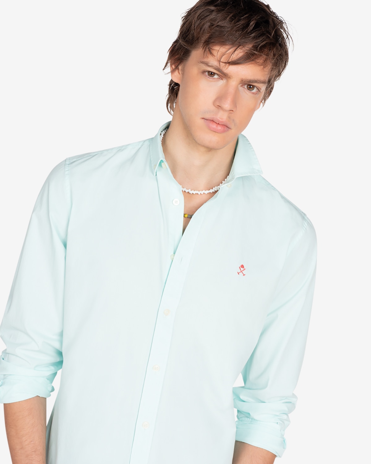 Camisa de hombre lisa slim - Azul claro Azul claro-3