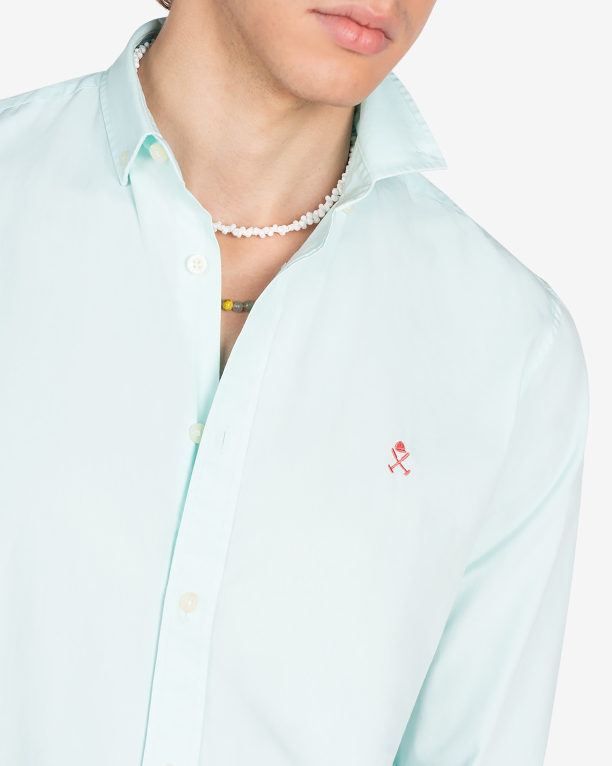 Camisa de hombre lisa slim - Azul claro Azul claro-4