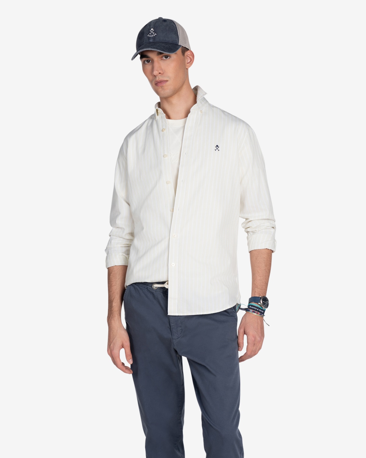Camisa de hombre slim de rayas - Blanco Blanco-1