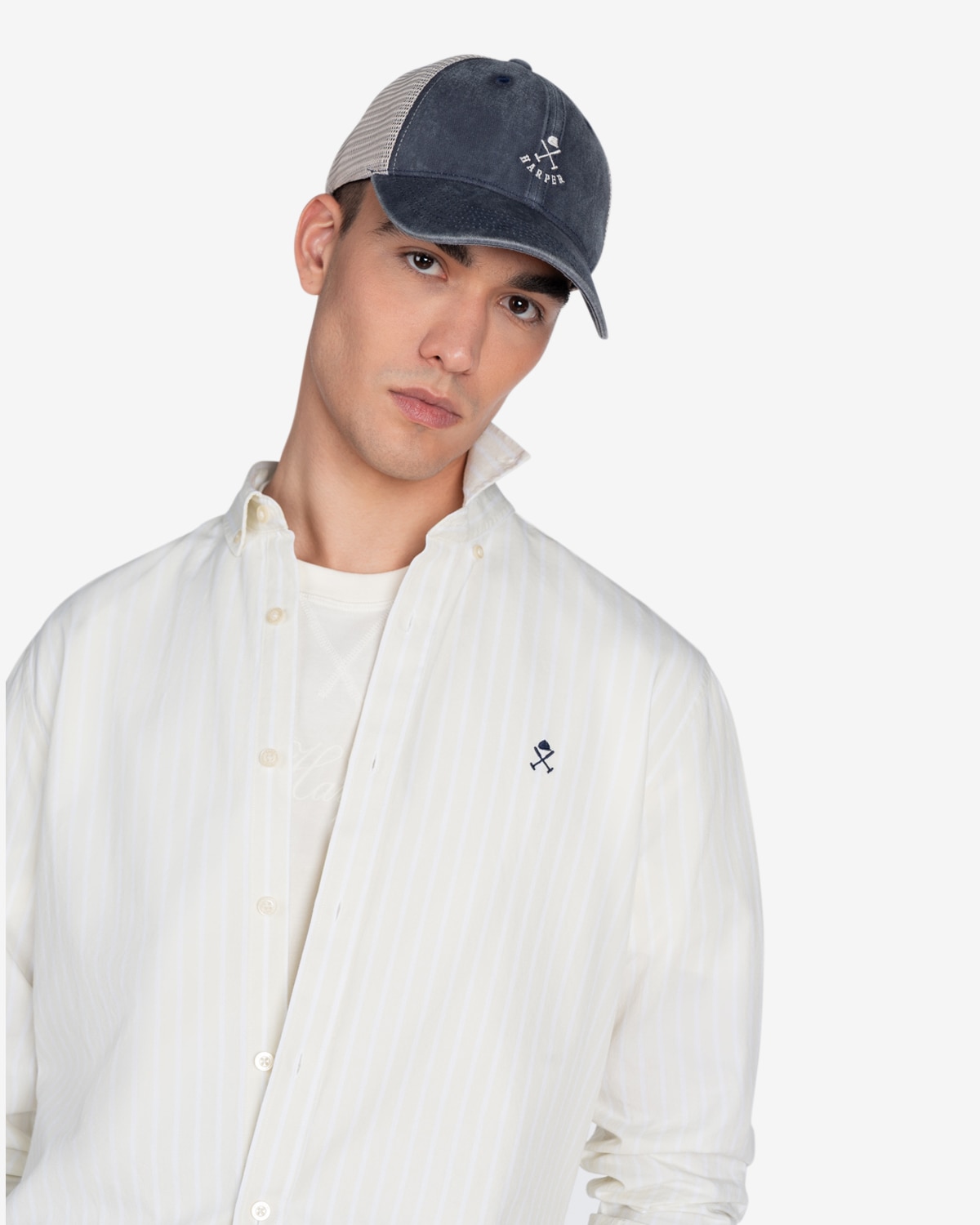 Camisa de hombre slim de rayas - Blanco Blanco-3