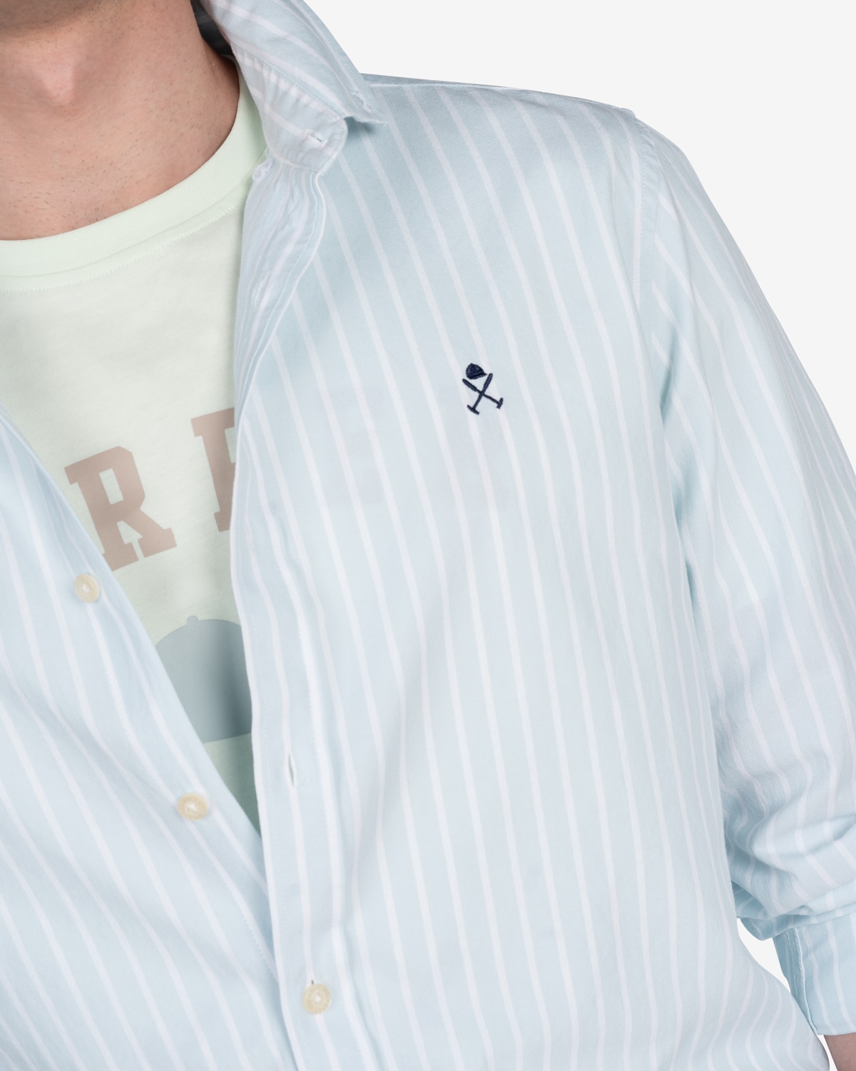 Camisa de hombre slim de rayas - Azul Turquesa Azul Turquesa-4