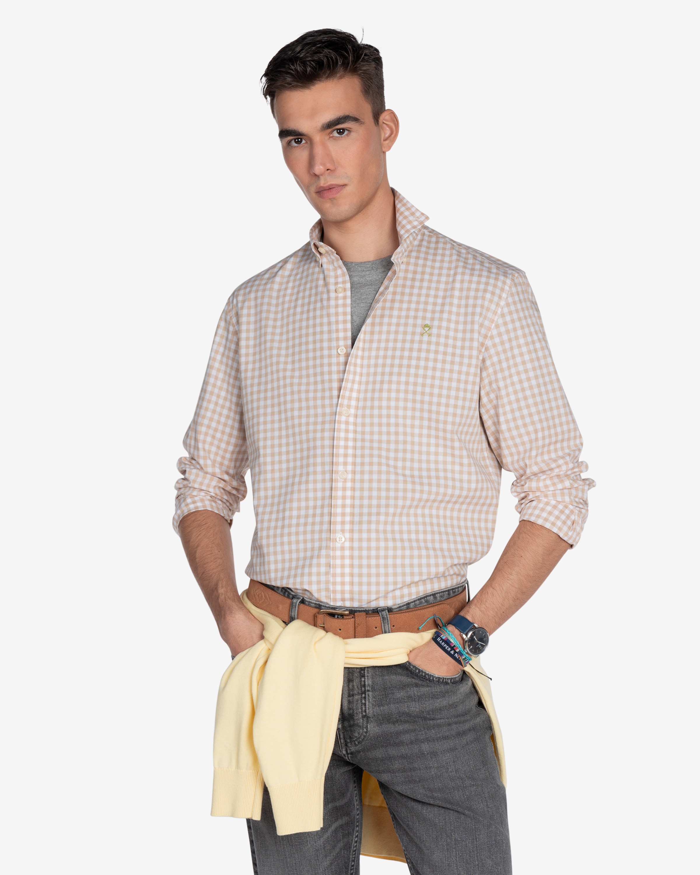 Camisa de hombre slim de cuadros - Crudo Crudo-1
