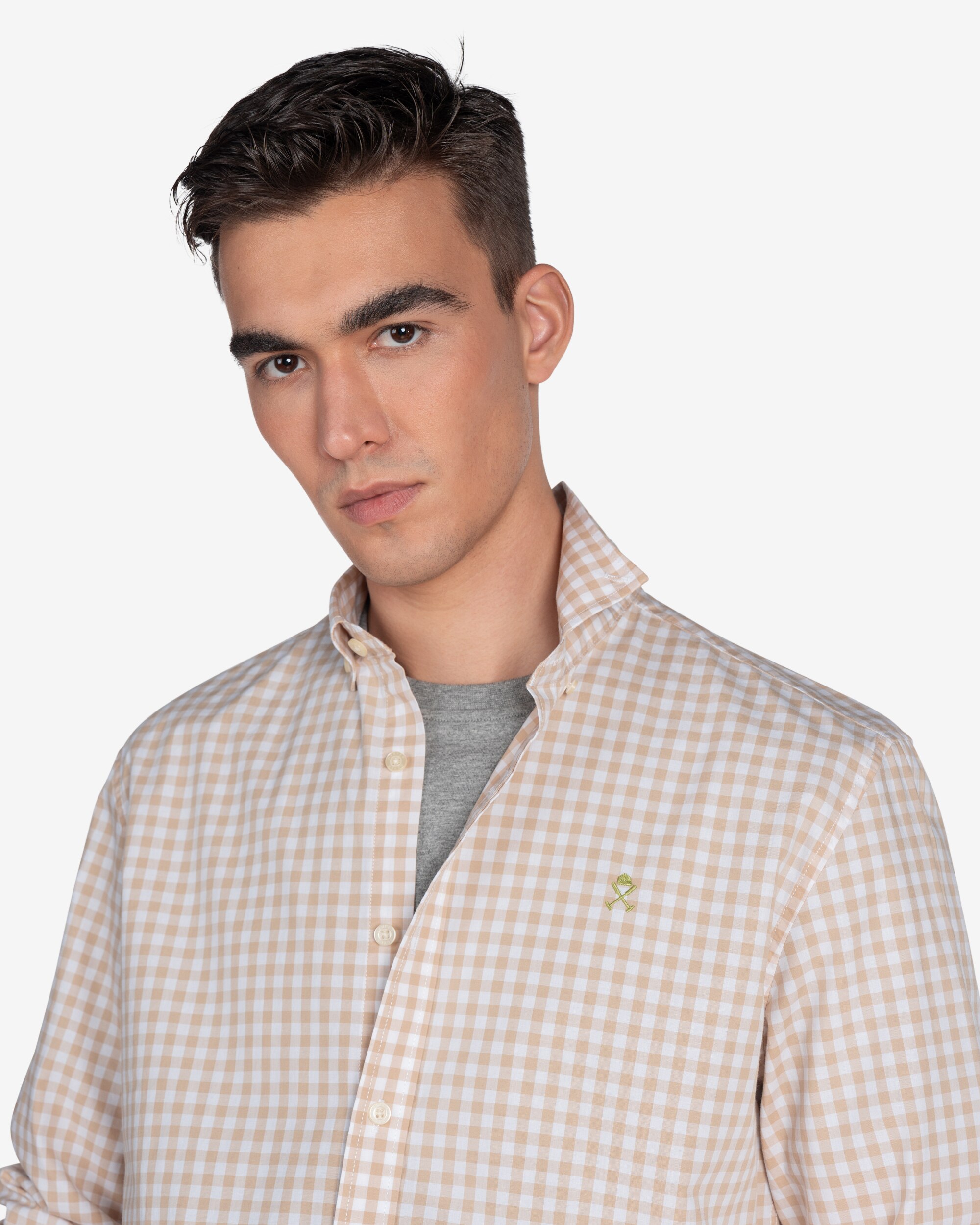 Camisa de hombre slim de cuadros - Crudo Crudo-3