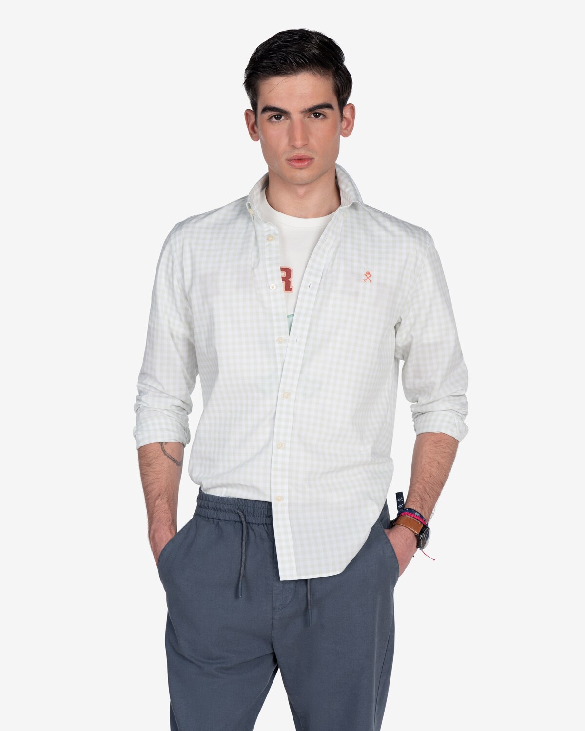 Imagen 0 de Camisa de hombre slim de cuadros Verde oscuro