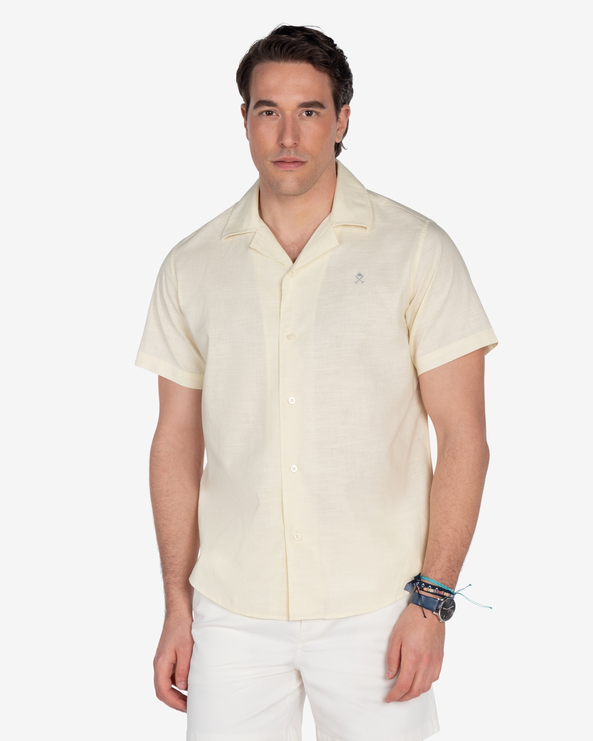 Imagen 0 de Camisa de lino de hombre lisa Amarillo