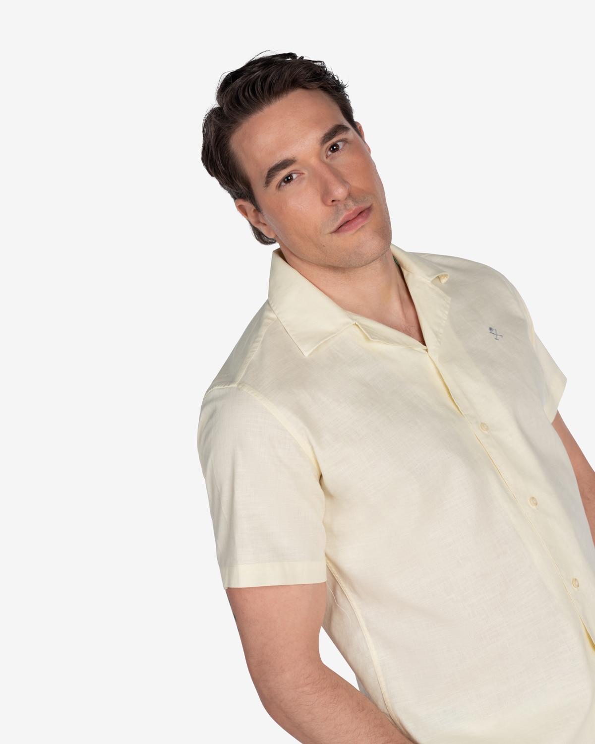 Camisa de lino de hombre lisa - Amarillo Amarillo-3