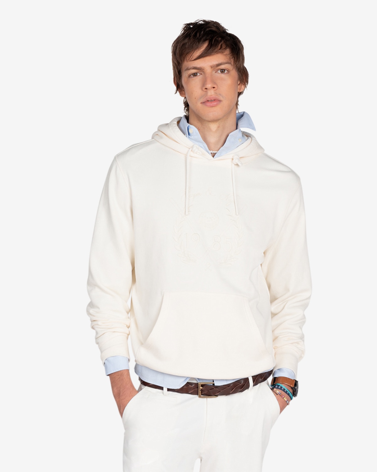 Imagen 0 de Sudadera de hombre en crudo con dibujo frontal Crudo
