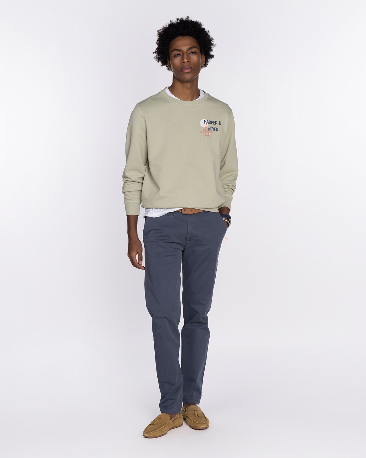 Sudadera de hombre sin capucha con estampado grande - Harper & Neyer - Verde militar Verde militar-3