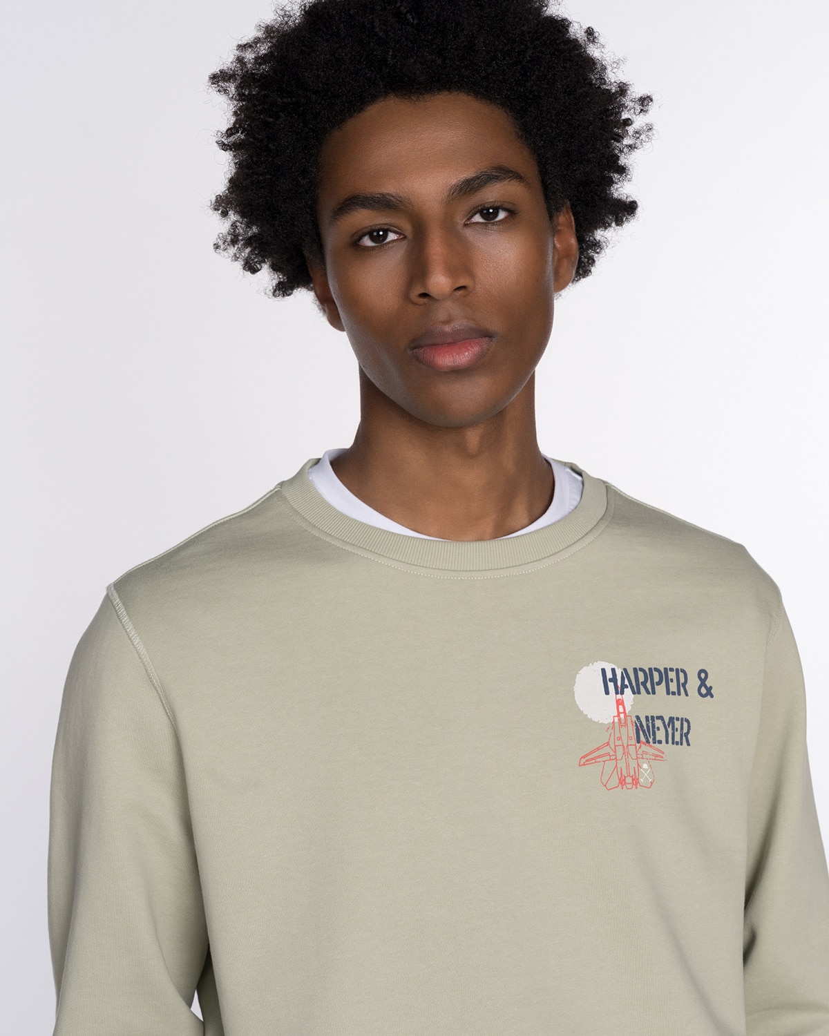 Sudadera de hombre sin capucha con estampado grande - Harper & Neyer - Verde militar Verde militar-4