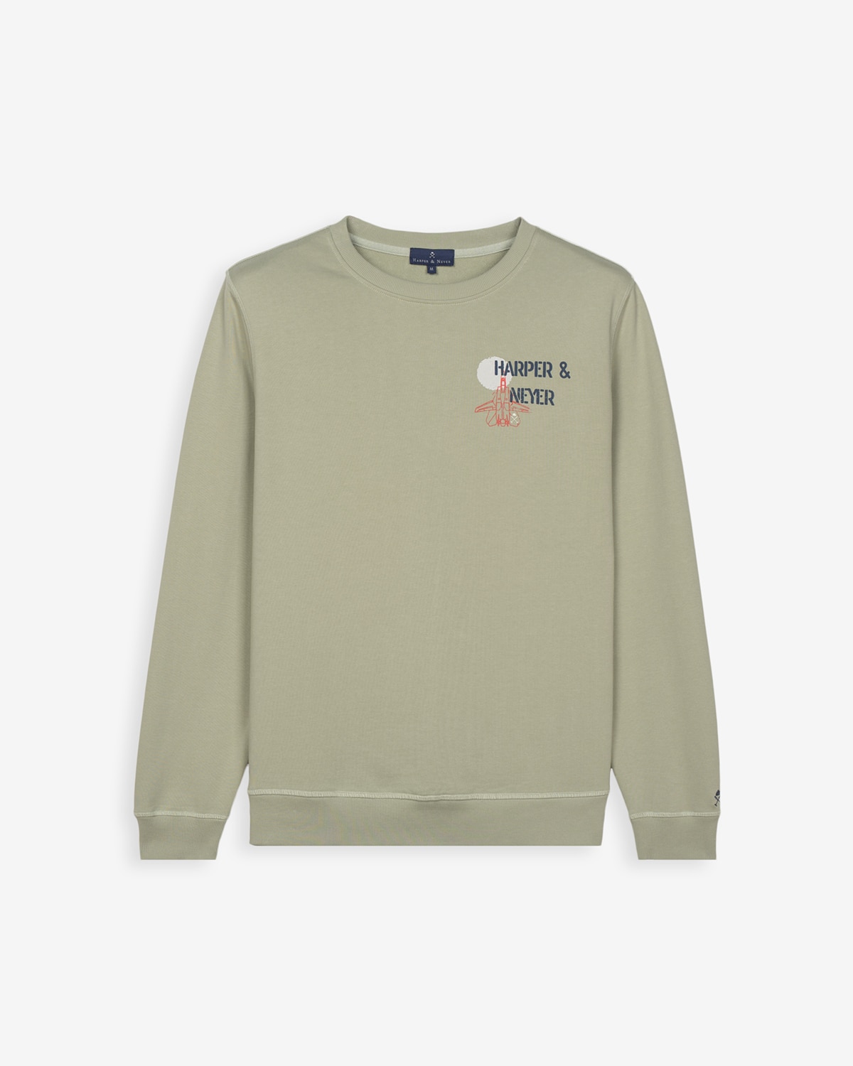 Sudadera de hombre sin capucha con estampado grande - Harper & Neyer - Verde militar Verde militar-5