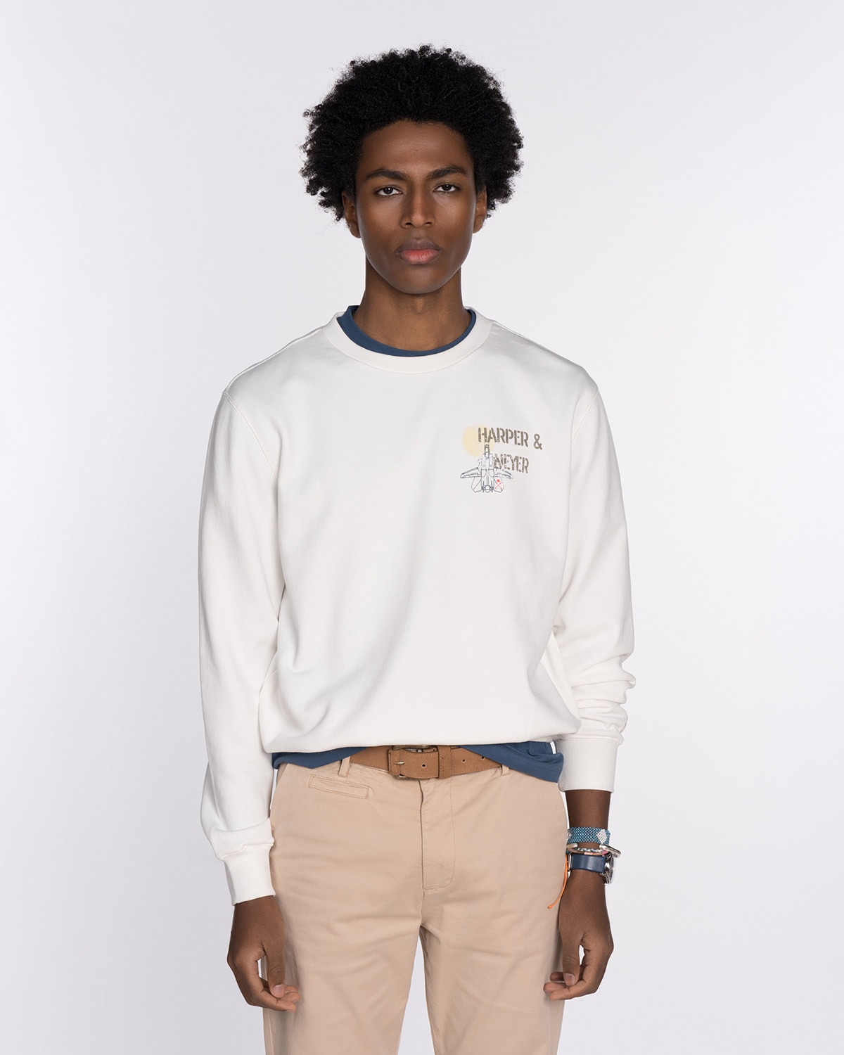 Sudadera de hombre sin capucha con estampado grande - Harper & Neyer - Blanco Blanco-1
