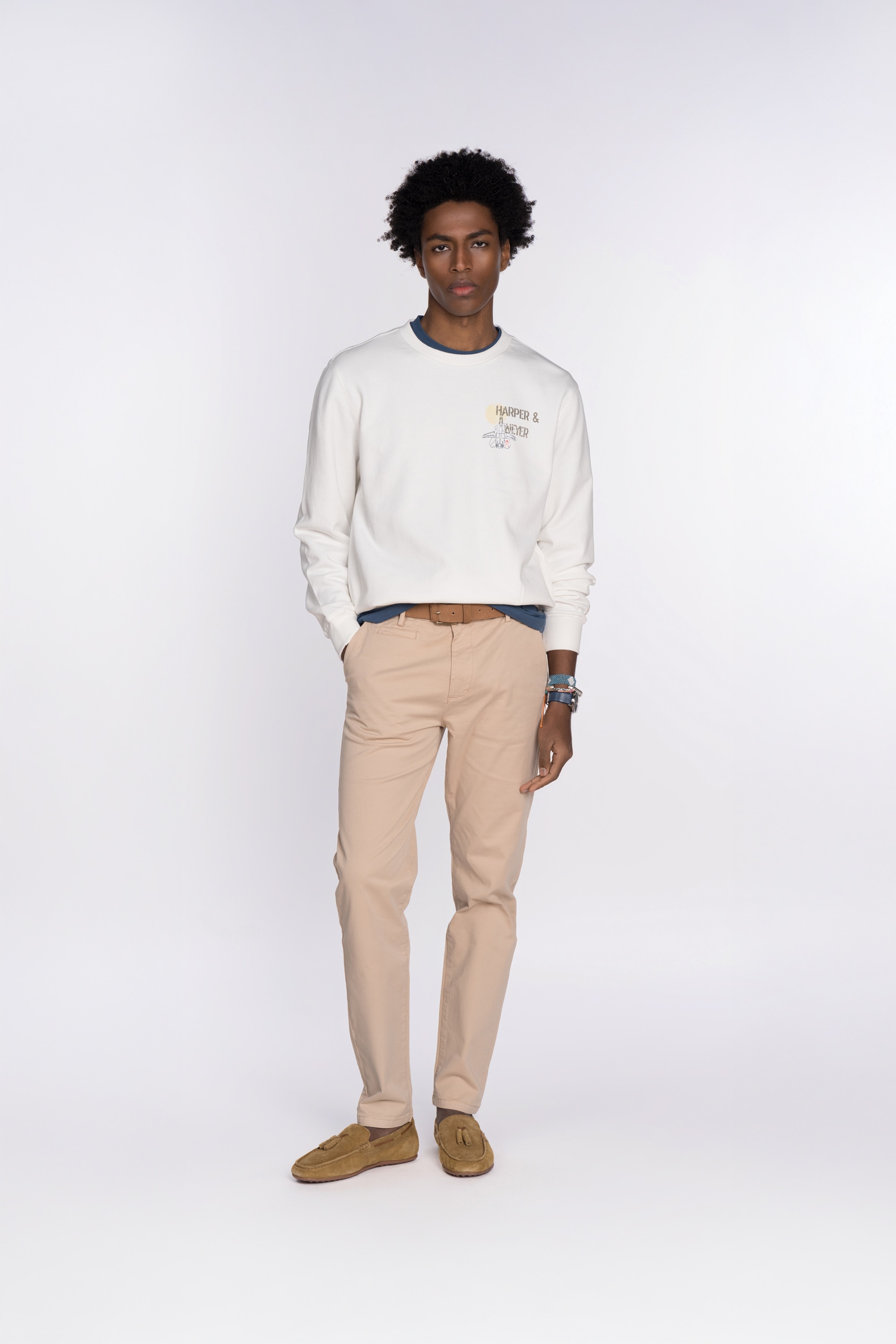 Sudadera de hombre sin capucha con estampado grande - Harper & Neyer - Blanco Blanco-3